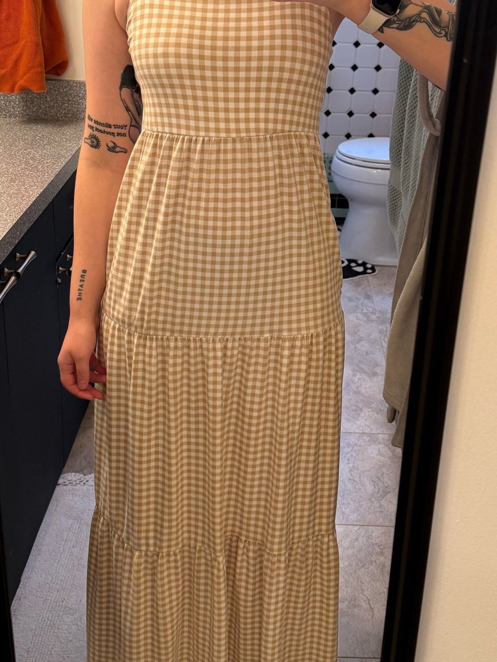 SO Beige Gingham Tiered Maxi Dress